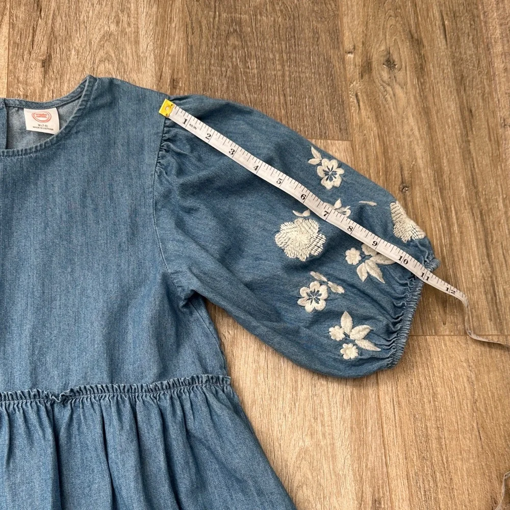 Wonder Nation Blue Denim Girl Dress with Embroidered Sleeves Size M (7/8)